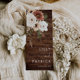 Bohemisches Hochzeitsprogramm für rustikales Holz