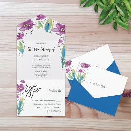 Bohemisches Lila Blau Wildblumen All In One Einladung