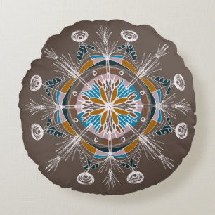 Bohemisches Mandala Handgezeichnetes farbiges Rund Rundes Kissen