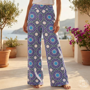 Bohemisches Mosaik-Muster in Blau und Weiß Stoff