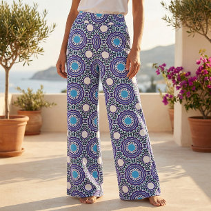 Bohemisches Mosaik-Muster in Blau und Weiß Stoff