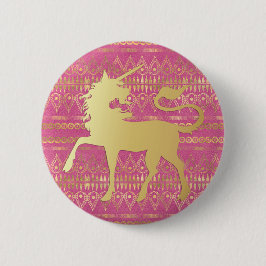 Bohemisches Muster und Einhorn aus Gold und Rosa Button