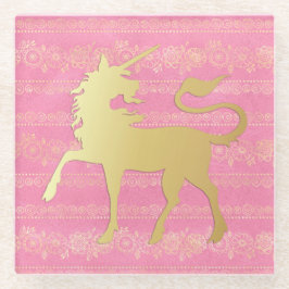 Bohemisches Muster und Einhorn aus Gold und Rosa Glasuntersetzer