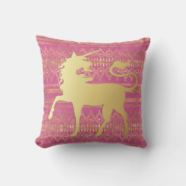 Bohemisches Muster und Einhorn aus Gold und Rosa Kissen