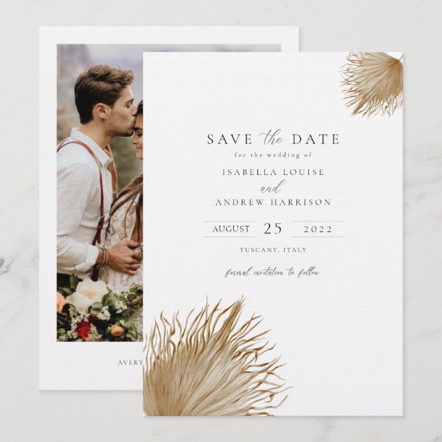 Bohemisches Pampas Grass Foto Save the Date Einladung (Vorne/Hinten)