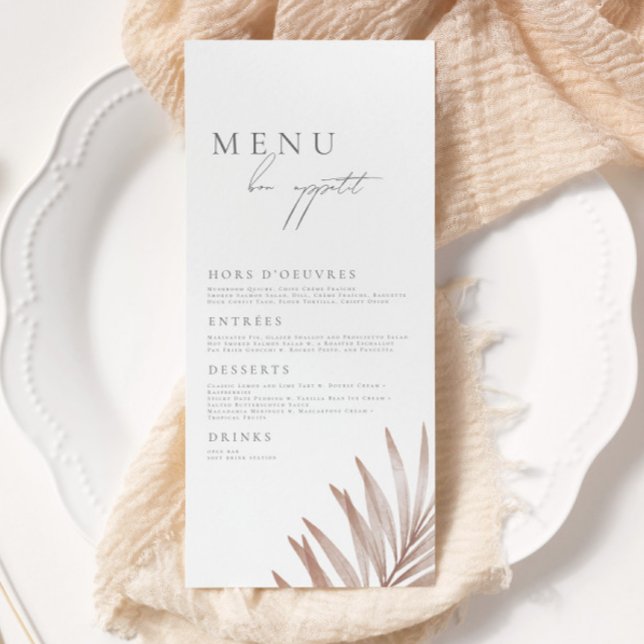 Bohemisches Pampas Grass Wedding Menu Menükarte (Von Creator hochgeladen)