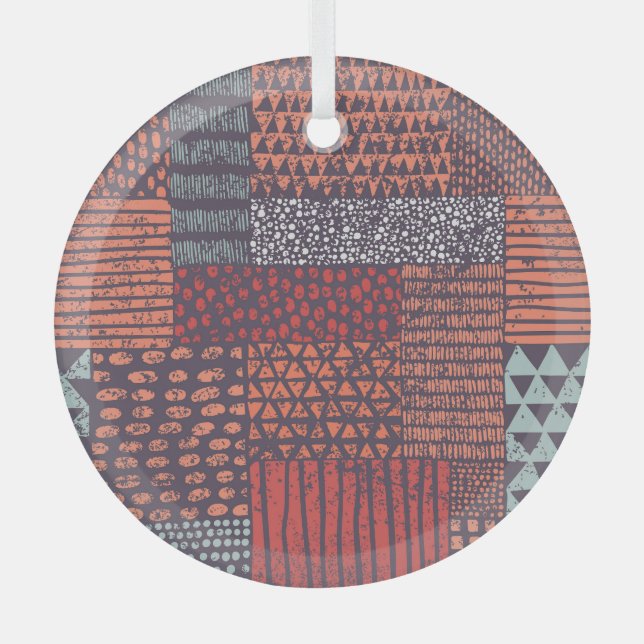 Bohemisches Patchwork: handgezeichnet nahtloses De Ornament Aus Glas (Vorderseite)