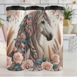 Bohemisches Pferd mit geflochtenen Mane-Blumenzaub Thermosbecher