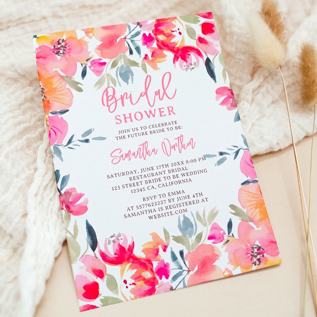 Bohemisches rosa Aquarellfarben-Blume Brautparty Einladung (Bohemian pink watercolor flowers bridal shower invitation)