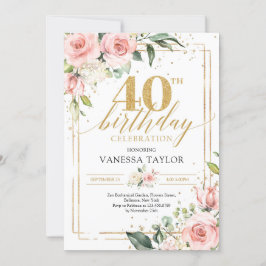 Bohemisches Rosa Blumengrün und Gold 40. Einladung