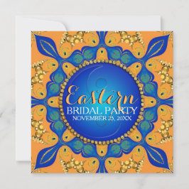 Bohemisches Royal Blue Gold Orange Brautparty Einladung