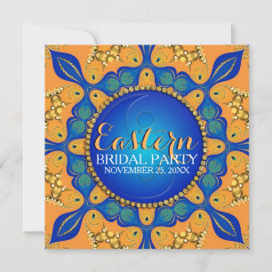Bohemisches Royal Blue Gold Orange Brautparty Einladung