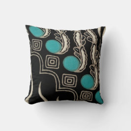 Bohemisches, schwarz-türkisfarbenes Design Kissen