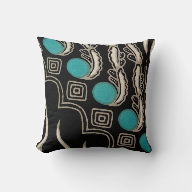 Bohemisches, schwarz-türkisfarbenes Design Kissen (Vorderseite)