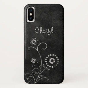 Bohemisches Schwarzweißbrett Hübsche weiße Blume m iPhone X Hülle