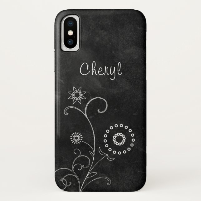 Bohemisches Schwarzweißbrett Hübsche weiße Blume m Case-Mate iPhone Hülle (Rückseite)