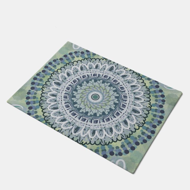 Bohemisches Shabby Chic Mandala Dot Art Design Fußmatte (Schrägansicht)