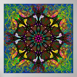 Bohemisches Stamm Mandala Tile aus Hartglas Poster