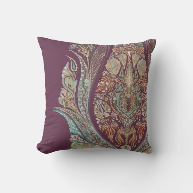 Bohemisches Vintages Lila Tribal Paisley Muster Kissen (Vorderseite)