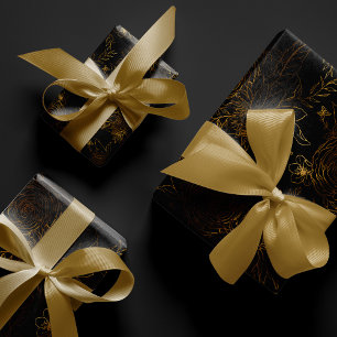 Bohemisches Weihnachten Golden Floral Dark Moody Geschenkpapier Set