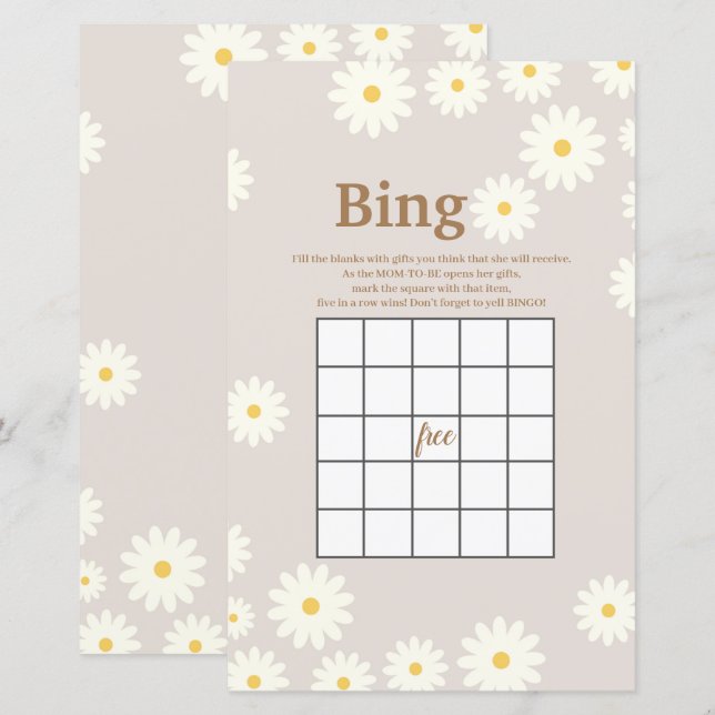 Bohemisches White Daisy Watercolor Bingo Game (Vorne/Hinten)