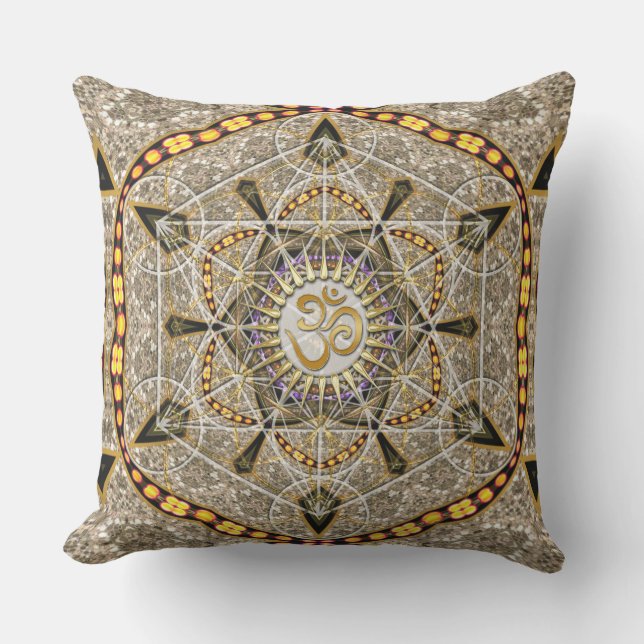 Bohemisches Yoga Gold Om Geometrie Art Cushion Kissen (Vorderseite)