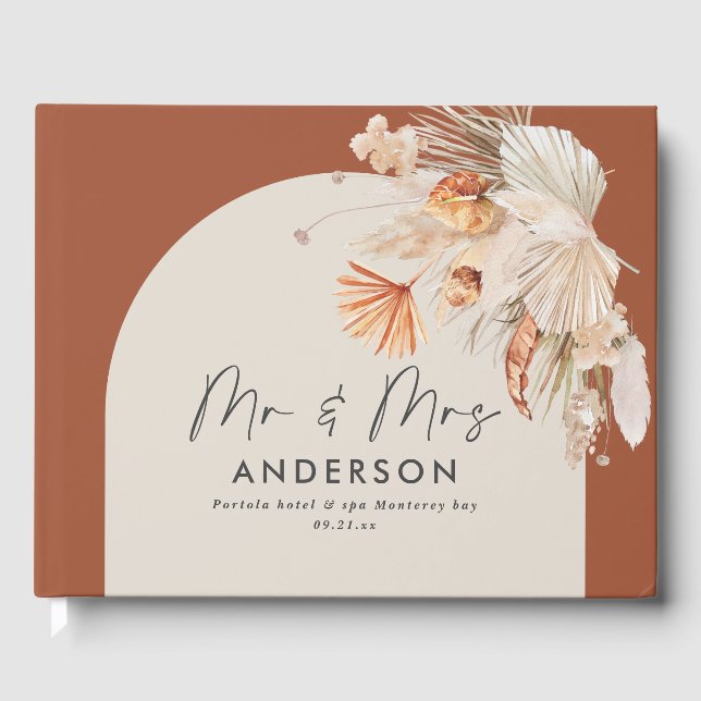 Bohenian boho Rost Terracotta Hochzeit mr und mrs  Gästebuch (Vorderseite)