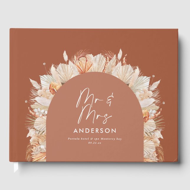 Bohenian boho Rost Terracotta Hochzeit mr und mrs Gästebuch (Vorderseite)