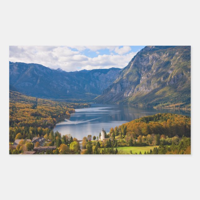 Bohinj-See in Slowenien im Herbst Rechteckiger Aufkleber (Vorderseite)
