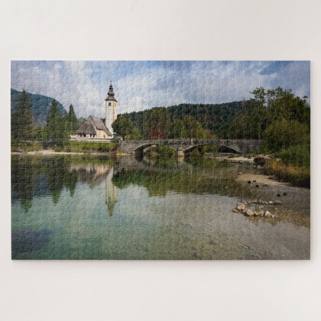 Bohinj See mit Kirchenreflexion in Slowenien Puzzle (Horizontal)