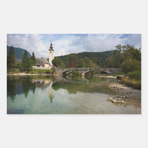 Bohinj See und Kirche, Slowenien Rechteck Aufklebe Rechteckiger Aufkleber