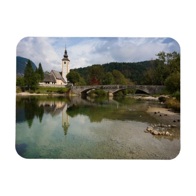 Bohinj See und Kirche, Slowenischer Rechteckmagnet Magnet (Horizontal)