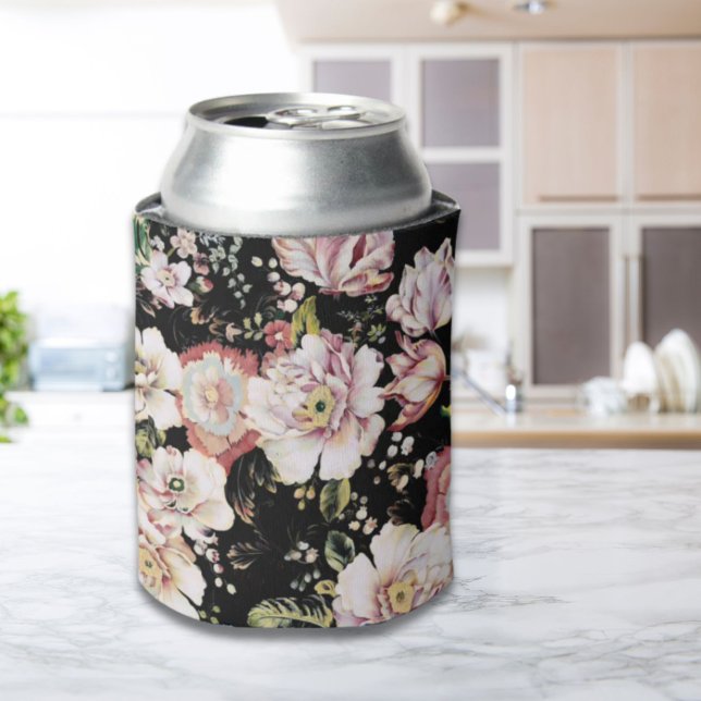 Böhmisch-Chic Rosa Blume dunkelblütig Dosenkühler (bohemian chic blush pink flowers dark floral can cooler)