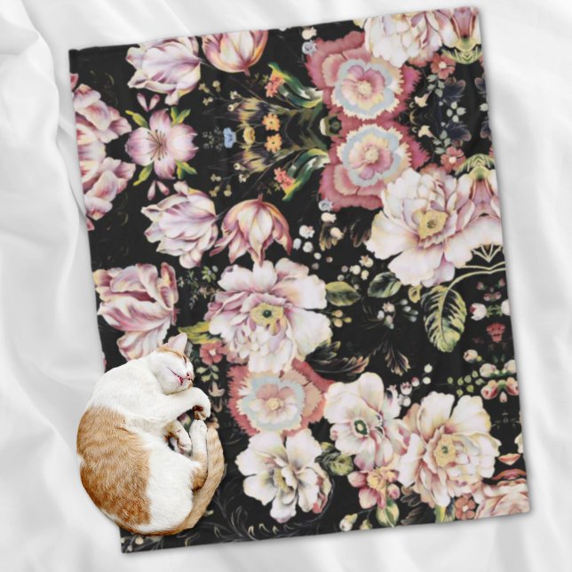Böhmisch-Chic Rosa Blume dunkelblütig Fleecedecke (bohemian chic blush pink flowers dark floral fleece blanket)