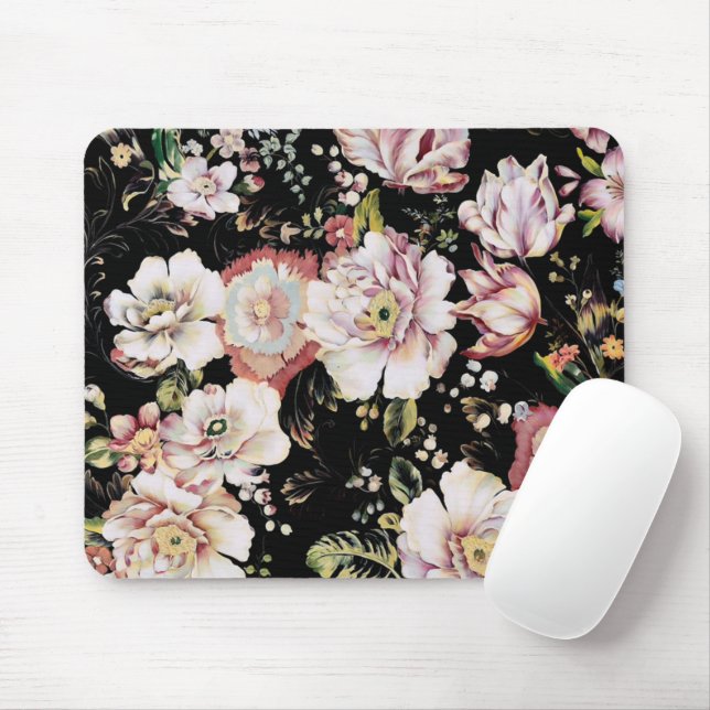 Böhmisch-Chic Rosa Blume dunkelblütig Mousepad (Mit Mouse)