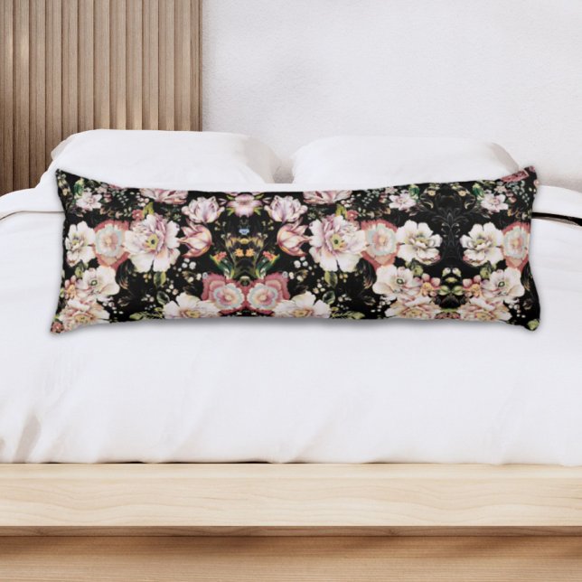 Böhmisch-Chic Rosa Blume dunkelblütig Seitenschläferkissen (bohemian chic blush pink flowers dark floral body pillow)