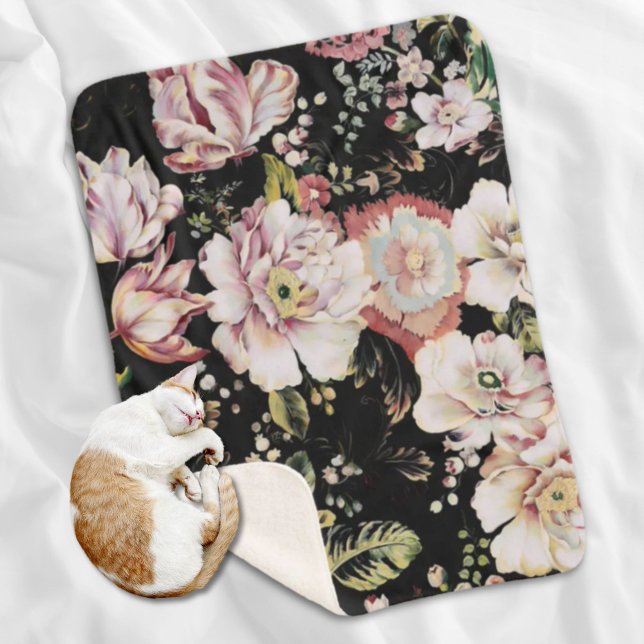 Böhmisch-Chic Rosa Blume dunkelblütig Sherpadecke (bohemian chic blush pink flowers dark floral sherpa blanket)