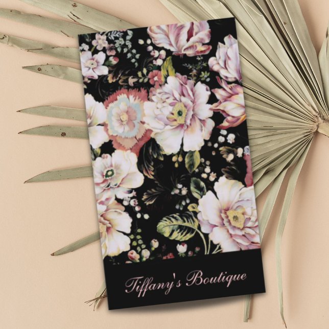 böhmisch-französisch-schicke schwarze Blüte Visitenkarte (bohemian french country chic black floral business card)