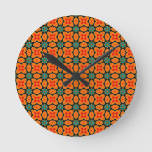 Böhmisch-Marokkanisches Geometrisches Blumenmuster Runde Wanduhr