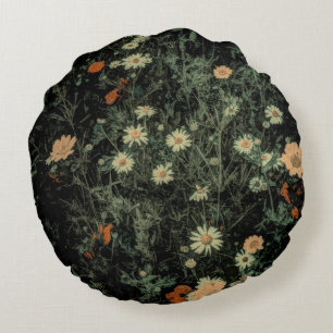 Böhmisch-Schwarze Wildblume Rundes Kissen