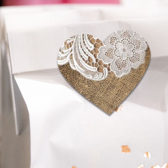 böhmischer rustikaler Western-Berg Herz-Aufkleber (bohemian rustic western country burlap and lace heart sticker)