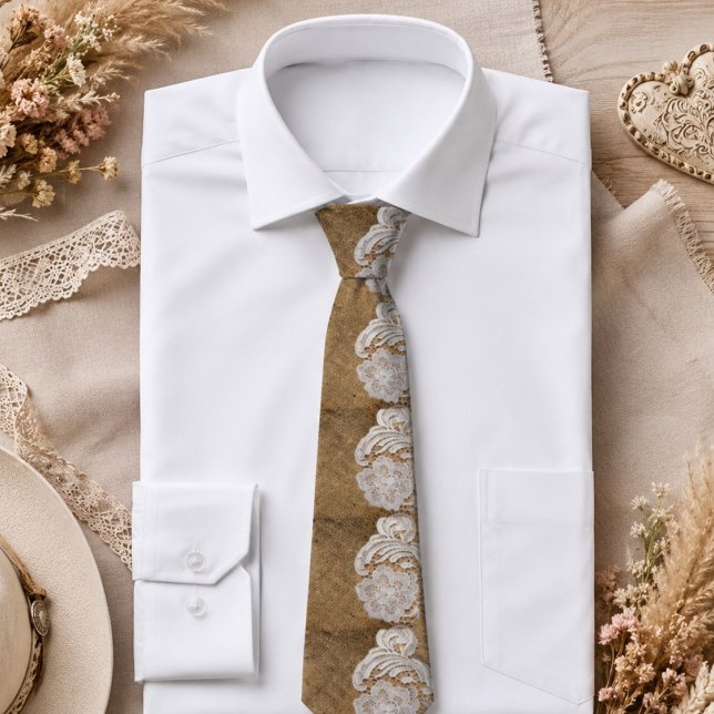 böhmischer rustikaler Western-Berg Krawatte (bohemian rustic western country burlap and lace tie)