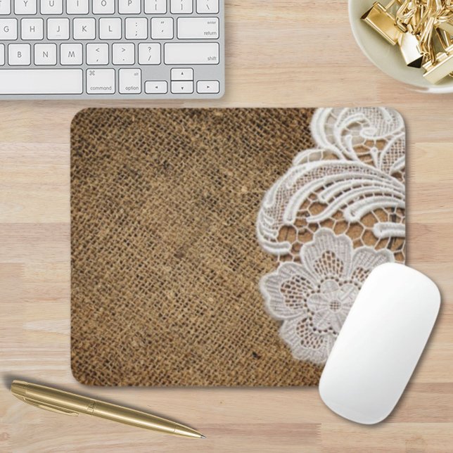 böhmischer rustikaler Western-Berg Mousepad (bohemian rustic western country burlap and lace mouse pad)