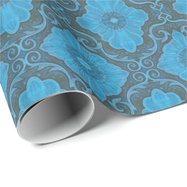 Böhmisches Böhmisches Muster, blau & grau Geschenkpapier (Rolleneckpunkt)