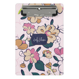 Böhmisches Florales Navy Monogramm Mini Klemmbrett