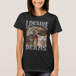 Bohnen Lustige Katze Meme Bootleg Grafik T-Shirt