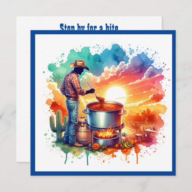 Bohnen oder keine Bohnen Chili Kochen Cowboy 1 Cus Einladung (Vorne/Hinten)