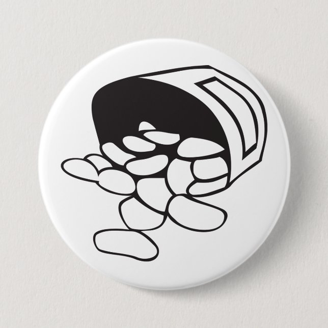 Bohnen verschüttet Schwarz-Weiß-Umriss Button (Vorderseite)