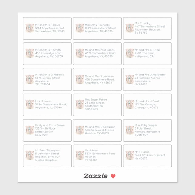 Boho 18 individuelle Name Adresse Hochzeitsgäste Aufkleber (Blatt)