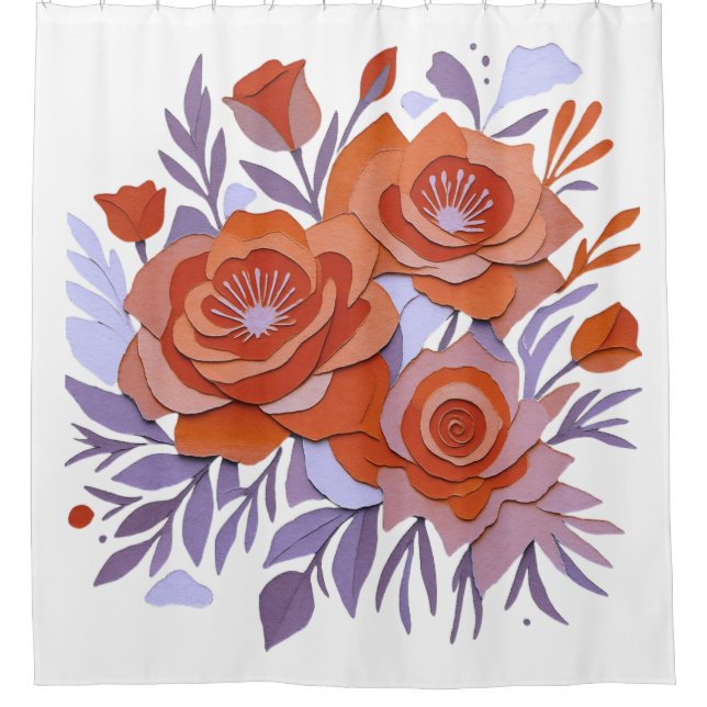 BOHO 3D DUSCHVORHANG Lila Orange Retro Design (Vorderseite)